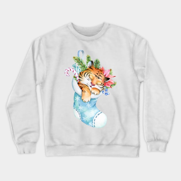 New Year Symbol 2022 - Tiger, Christmas Tiger Crewneck Sweatshirt by Simple Wishes Art